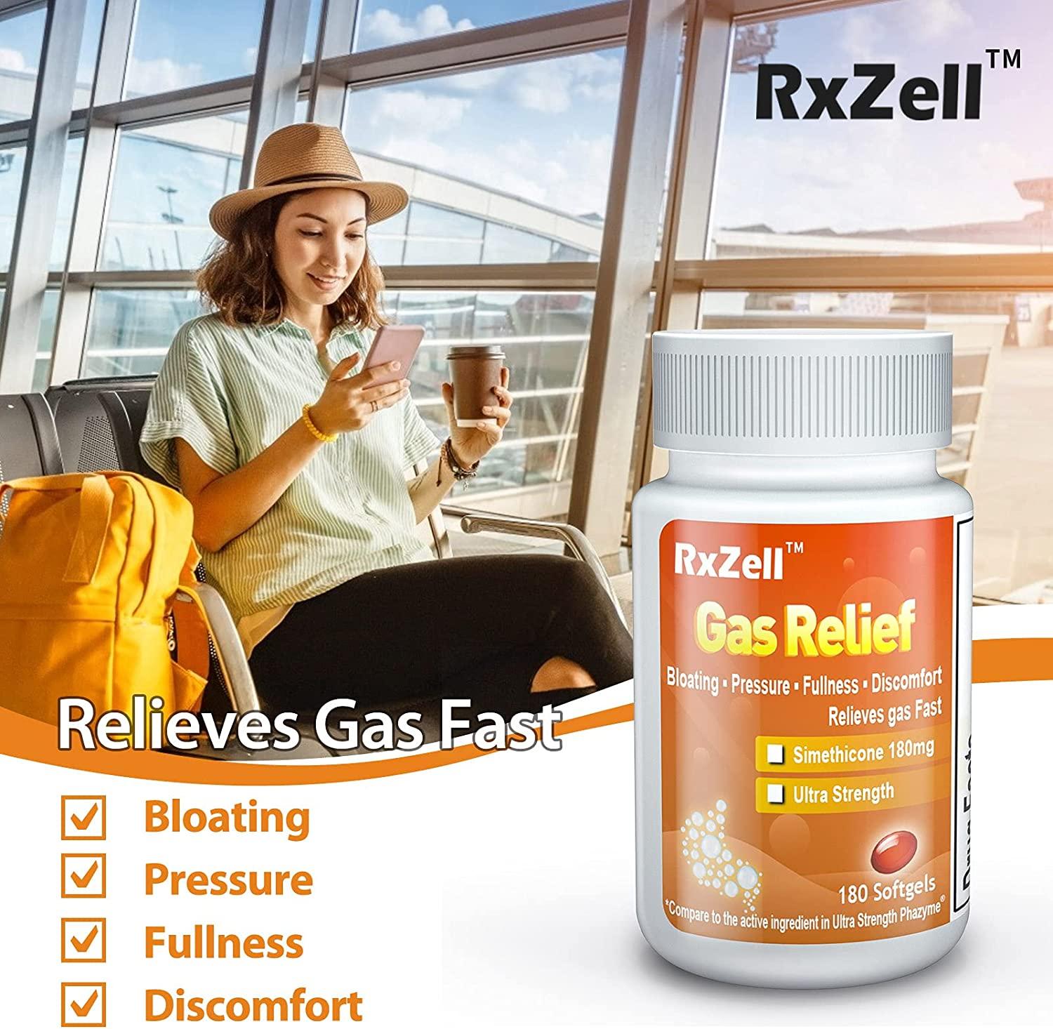 RxZell Gas Relief Simethicone 180mg Softgels for Fast Gas & Bloating