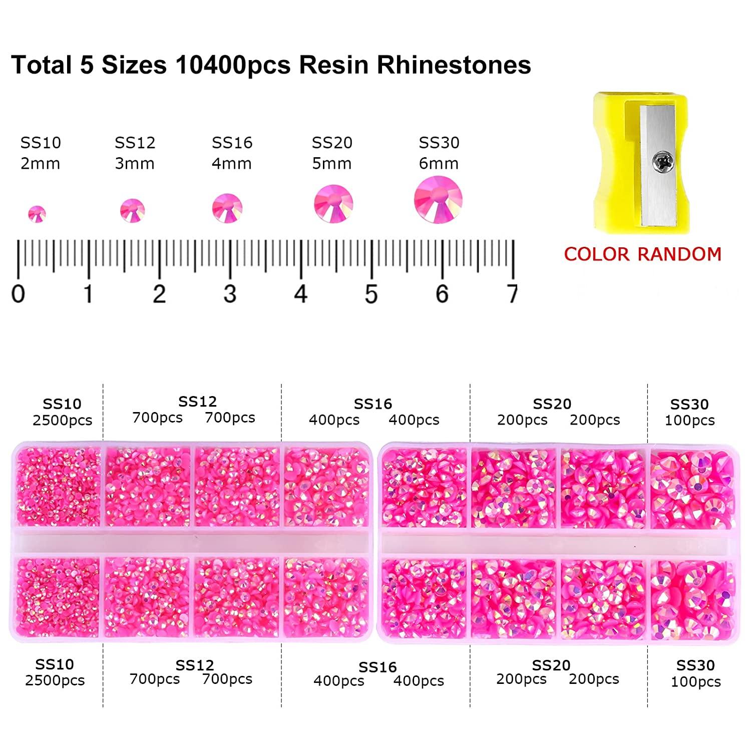 10400PCS Hot Pink Rhinestones, Jelly Resin Rhinestones for Nails