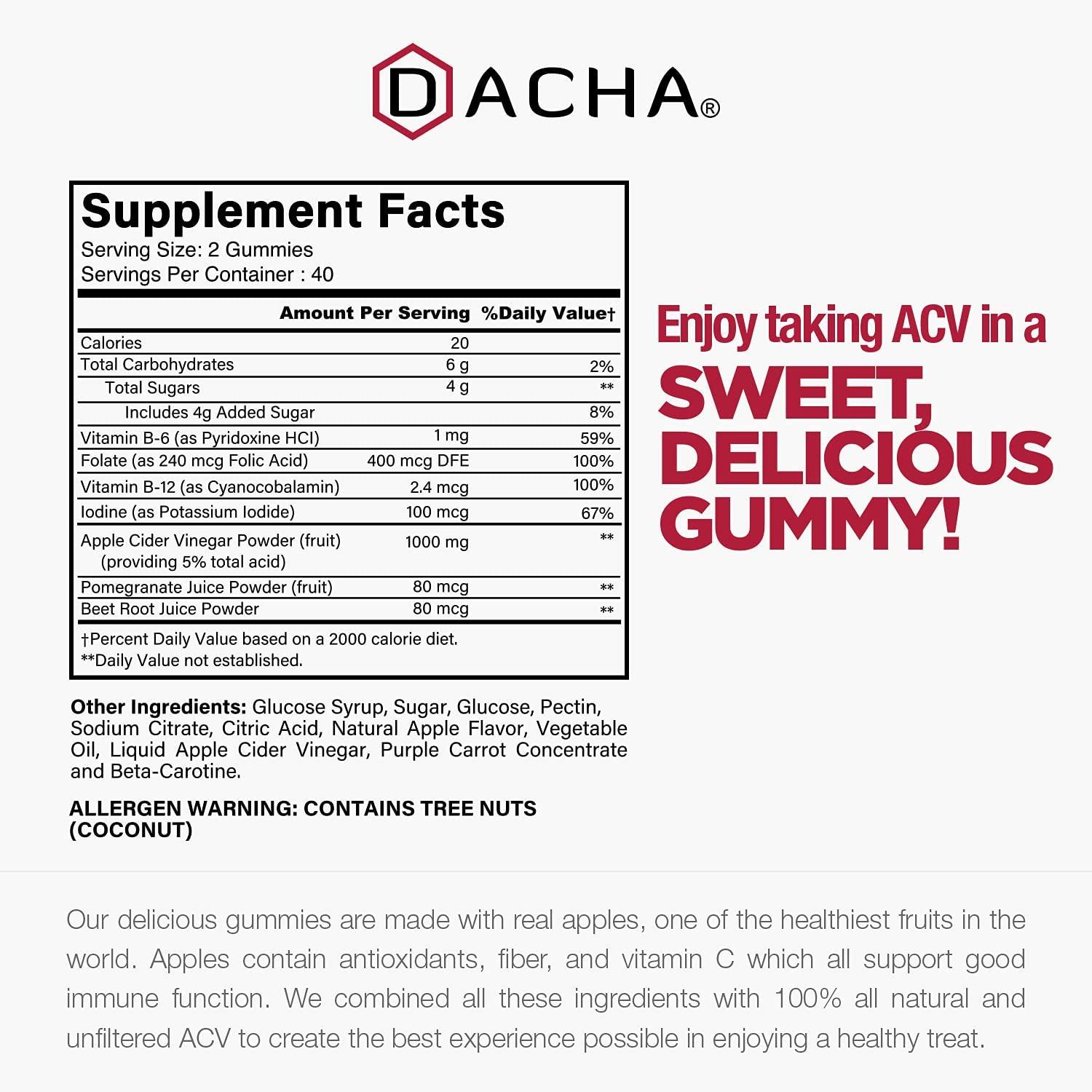 Premium Apple Cider Vinegar Gummies 80 Count, 1000mg Raw, Organic