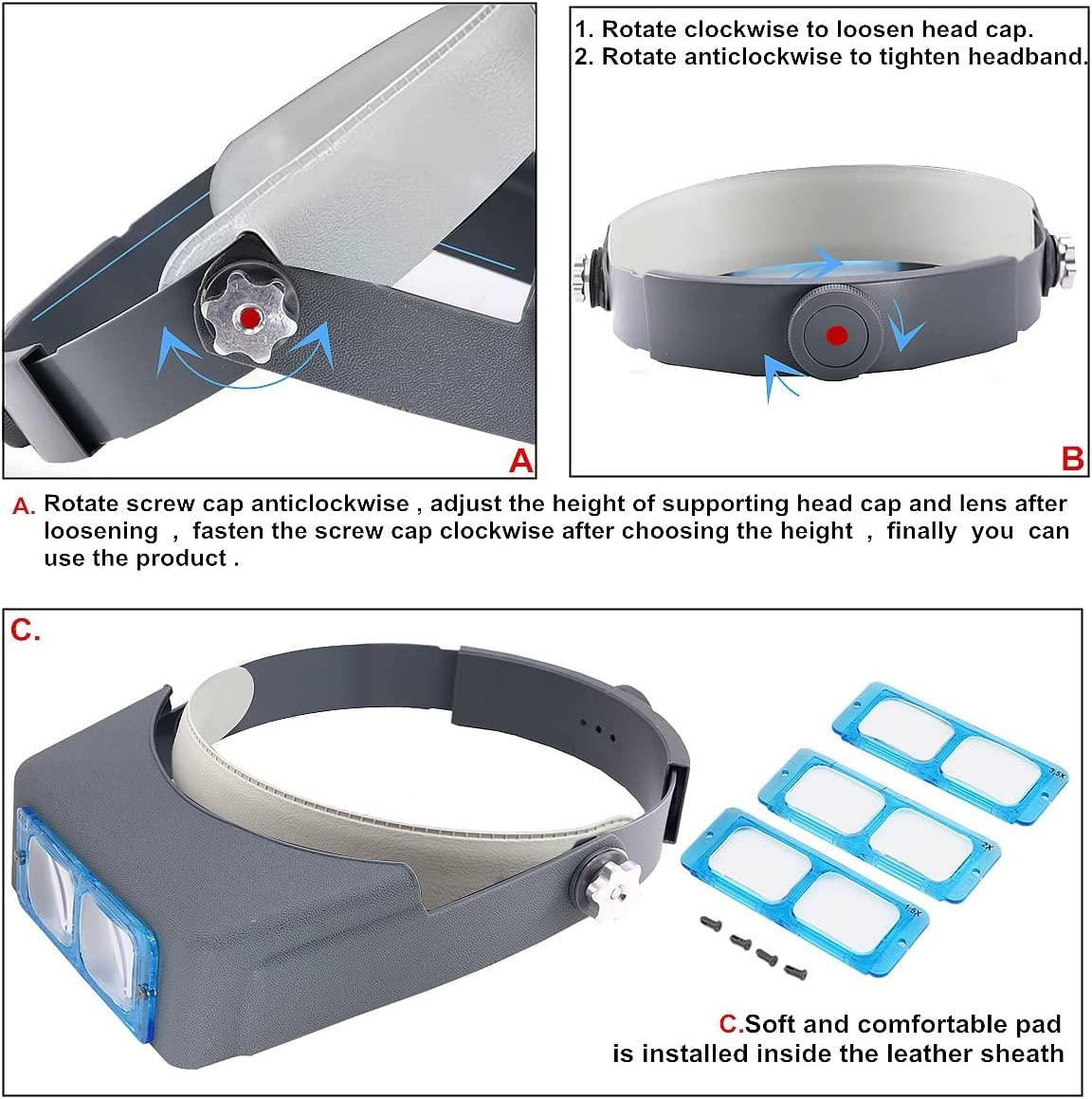 Headband Magnifier Double Lens HeadMounted Reading Magnifier Loupe