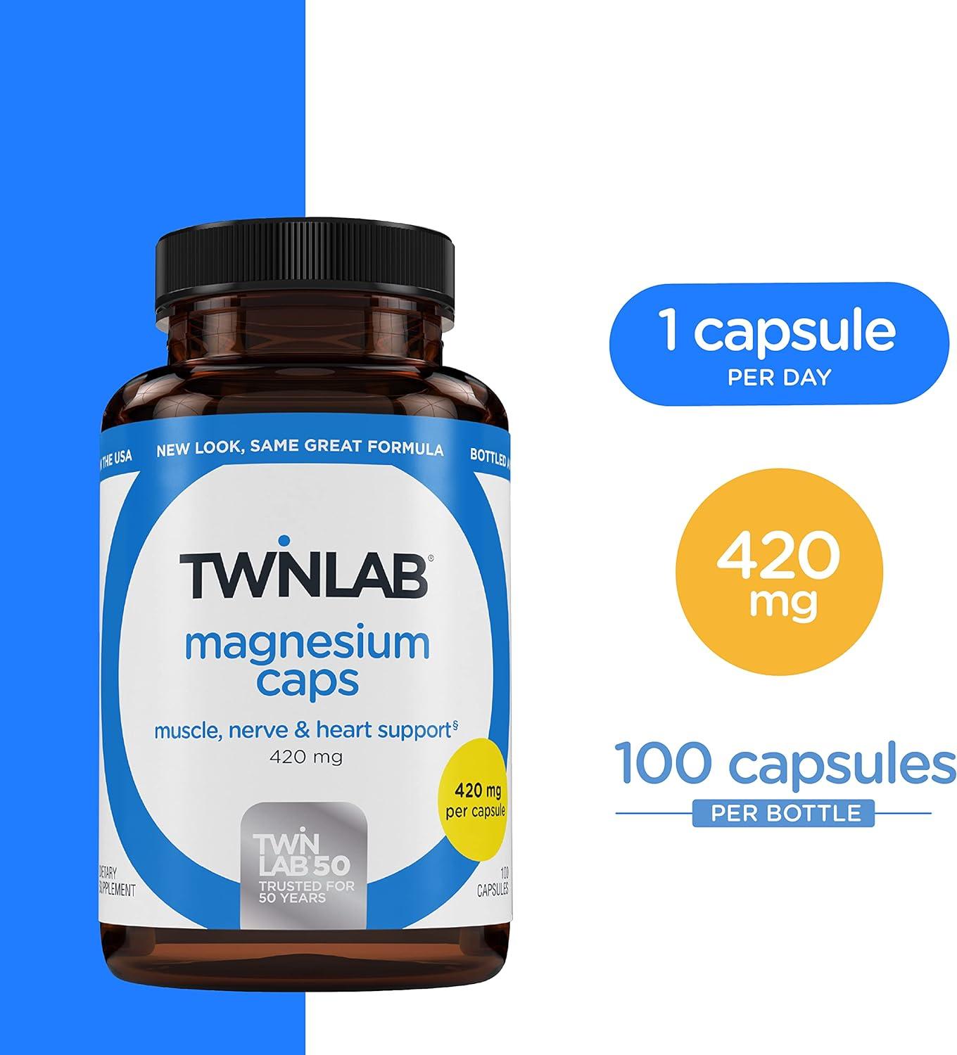 Twinlab Magnesium Capsules 420 milligrams 100 Capsules
