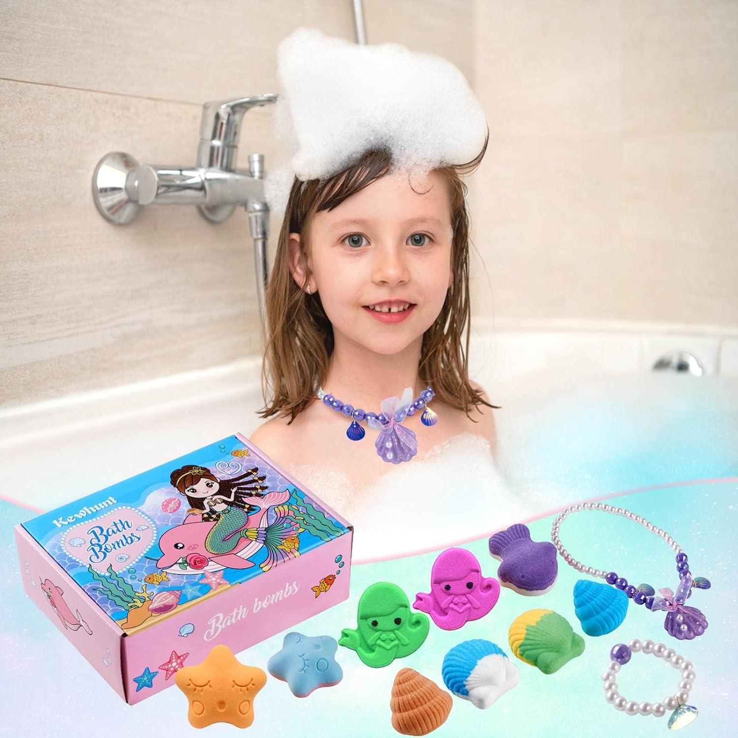 Kids Bath Bombs Gift Set with Jewelry Organic Bubble Bath Fizzies for