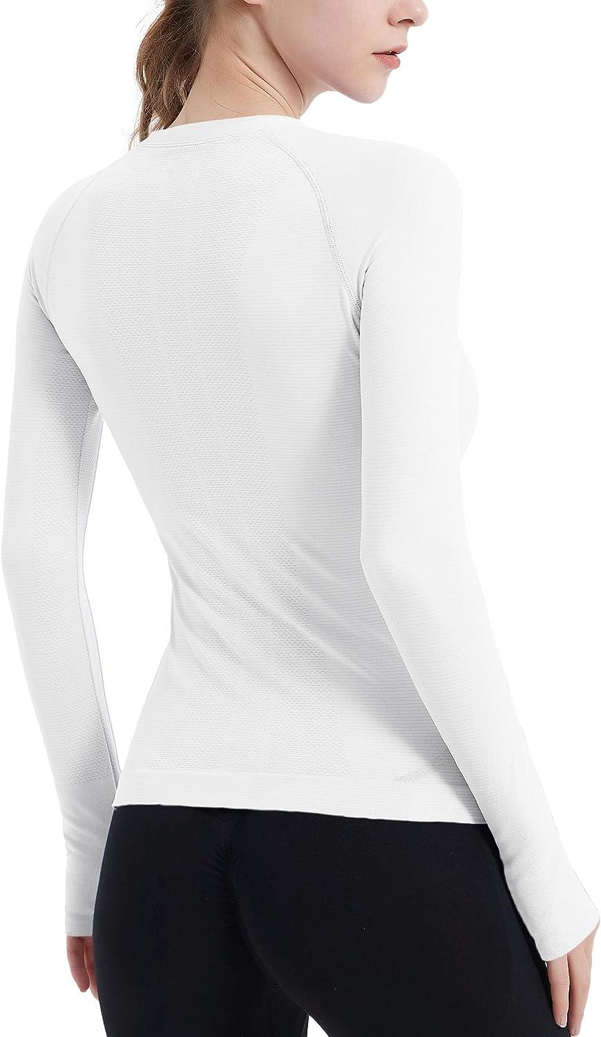 MathCat Workout Shirts for Women,Long Sleeve Athletic Shirt Women Seamless  Workout Tops for Women, Yoga Compression Shirt X-Small White
