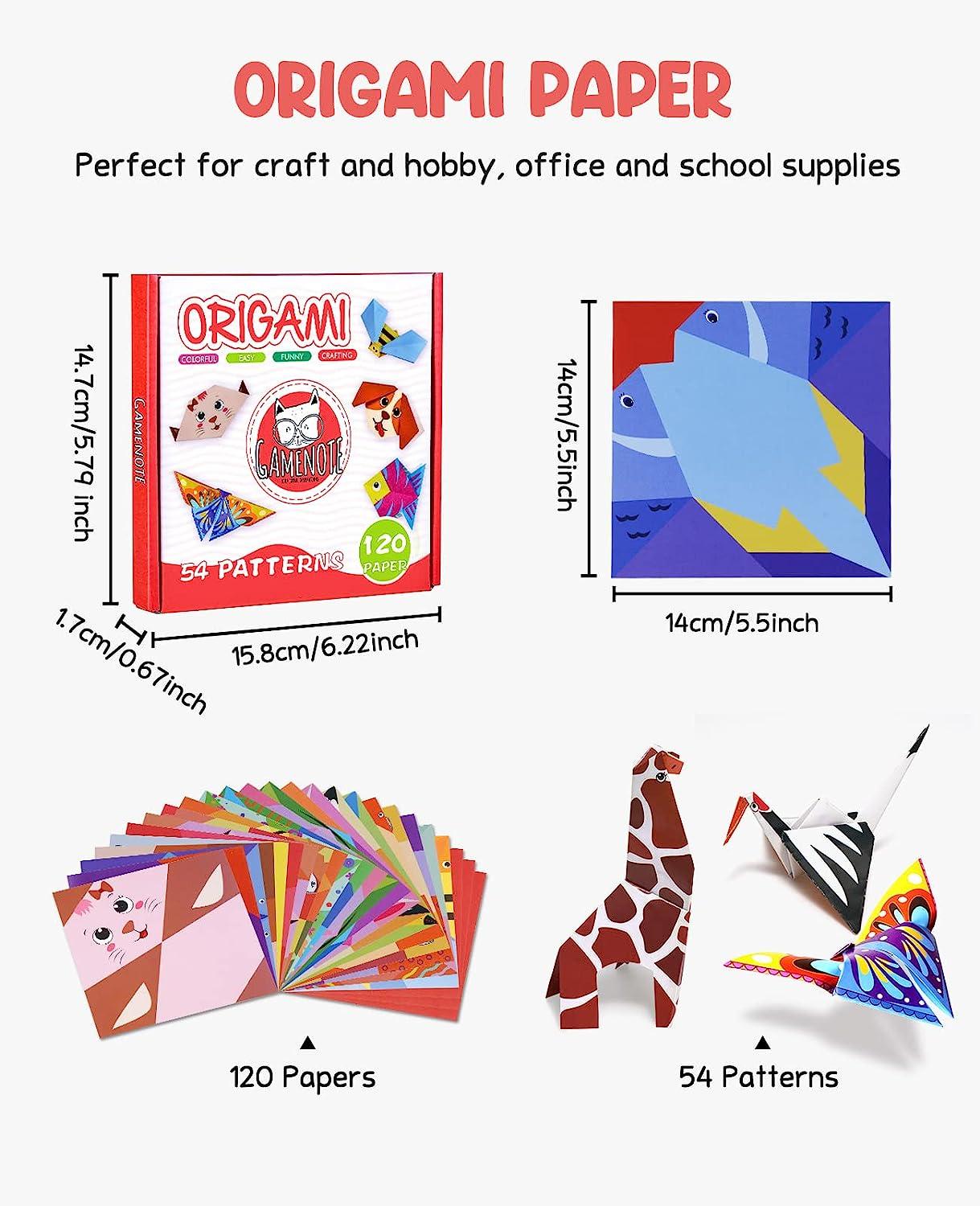 Gamenote Colorful Origami Kit for Kids 54 Projects 120 Double Sided Origami  Paper 12 Sheets Practice Papers Instructional Origami Book Origami Gift for  4+ Girls Boys Adult Beginners Training Craft 108pcs