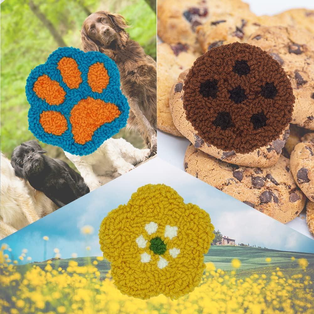 Qbunopn Punch Needle Coaster Kit - 6 Adorable Puppy Patterns With Yarn, Hoop & Tools (Beginner Friendly DIY)