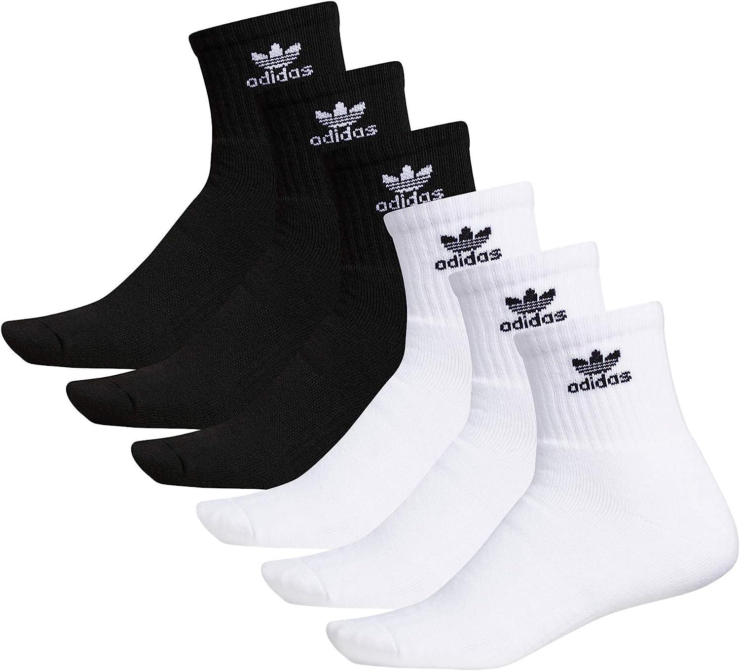 adidas Originals Trefoil Quarter Socks 6 Pair Medium White Black