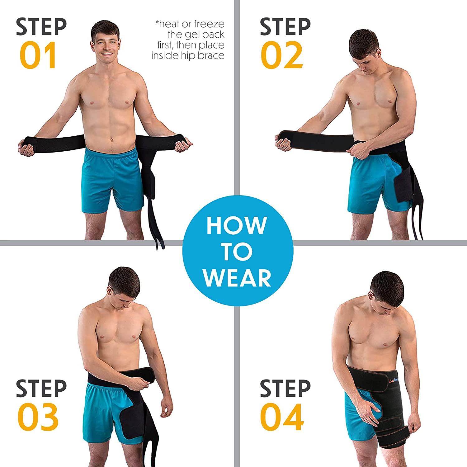 LotFancy Hip Brace with Hot Cold Pack, Gel Ice Pack Groin Wrap Support