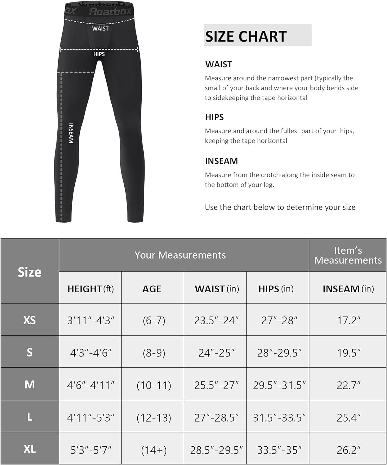 Roadbox 1 or 2 Pack Boys Compression Pants Youth Quick Dry Spandex Tights  Leggings for Running Football Basketball Black+black Large