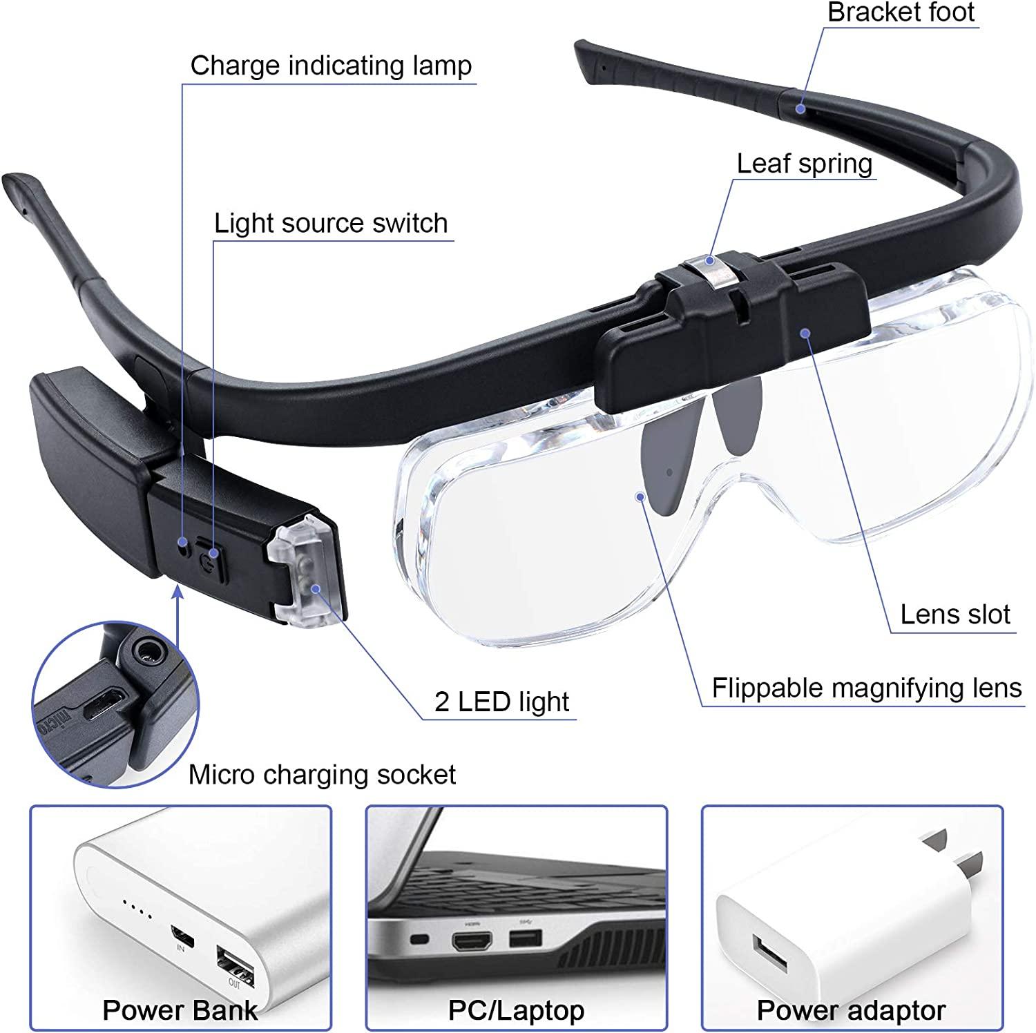 JUOIFIP Headband Magnifying Glasses Rechargeable Magnifier Glasses