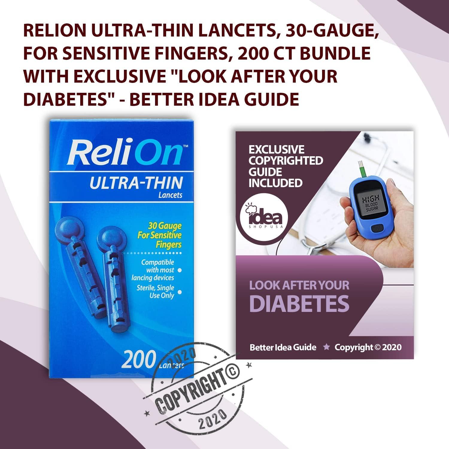 ReliOn UltraThin Lancets 30Gauge for Sensitive Fingers 200 Ct Bundle