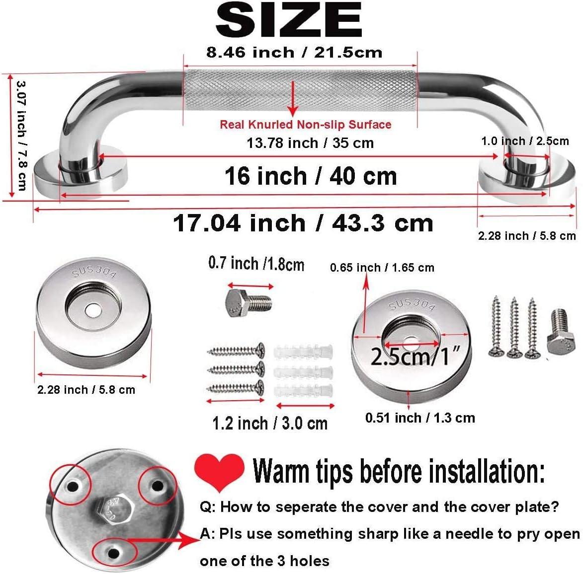 KisSealed Shower Grab Bars Pack of Chrome Stainless Steel