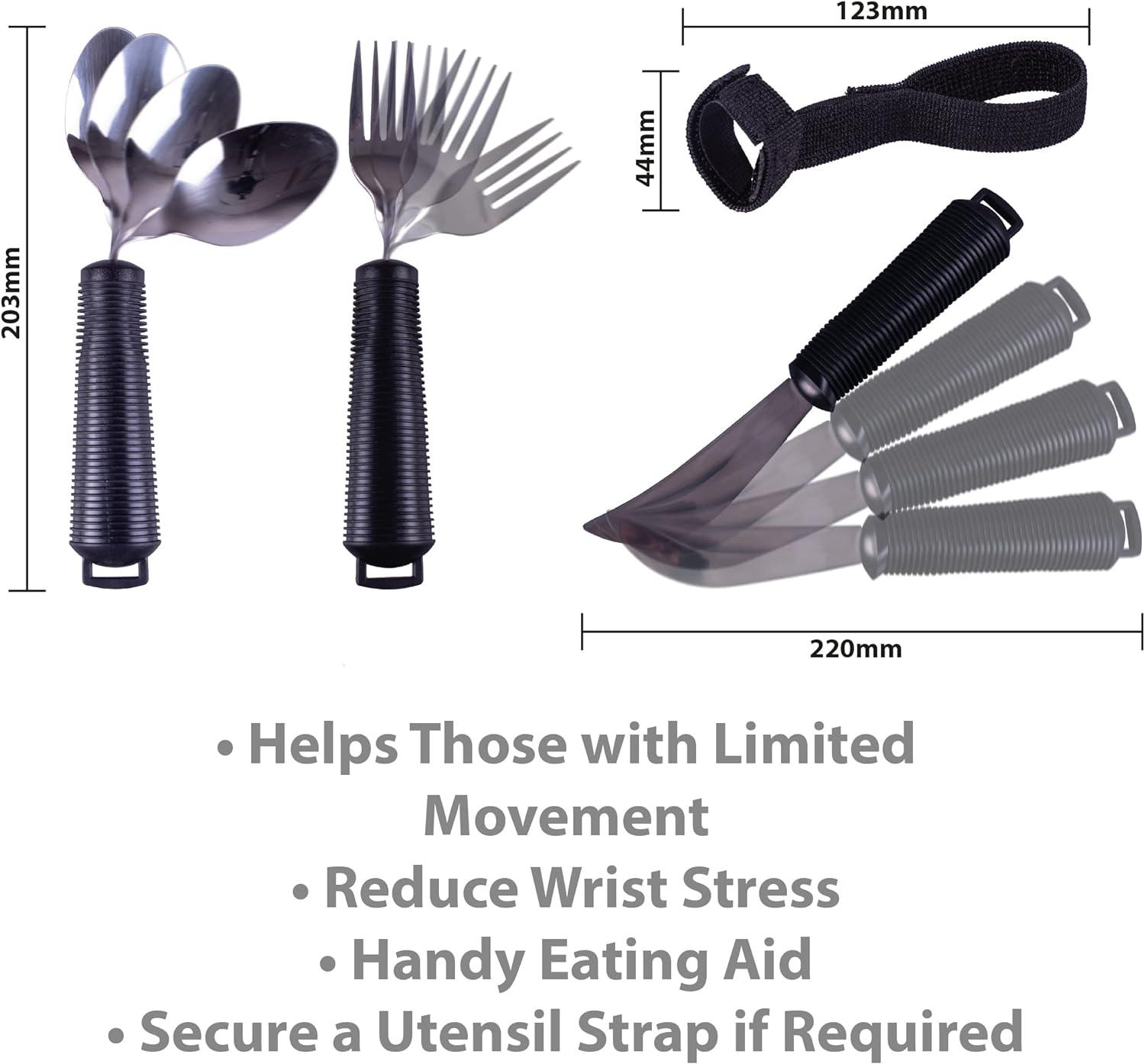 Aidapt Bendable Cutlery Set with a Knife fork Spoon and Utensil Straps Soft Grip Eating Aid Bend