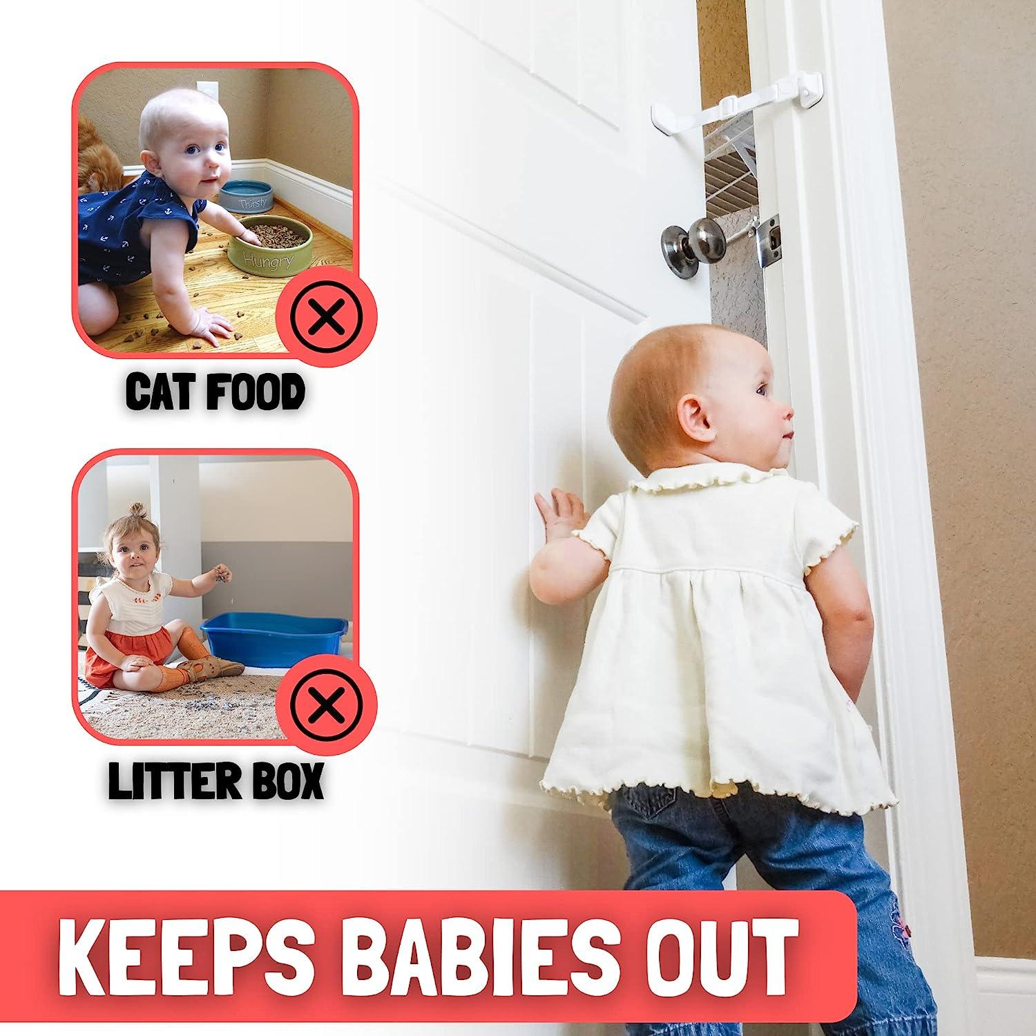 Door Buddy Baby Proof Door Latch for Cats - Grey. Adjustable Cat Door Strap  Keeps Baby Out of Cat Food & Litter Box. Simple Child Door Locks for Kids  Safety. Baby Gate