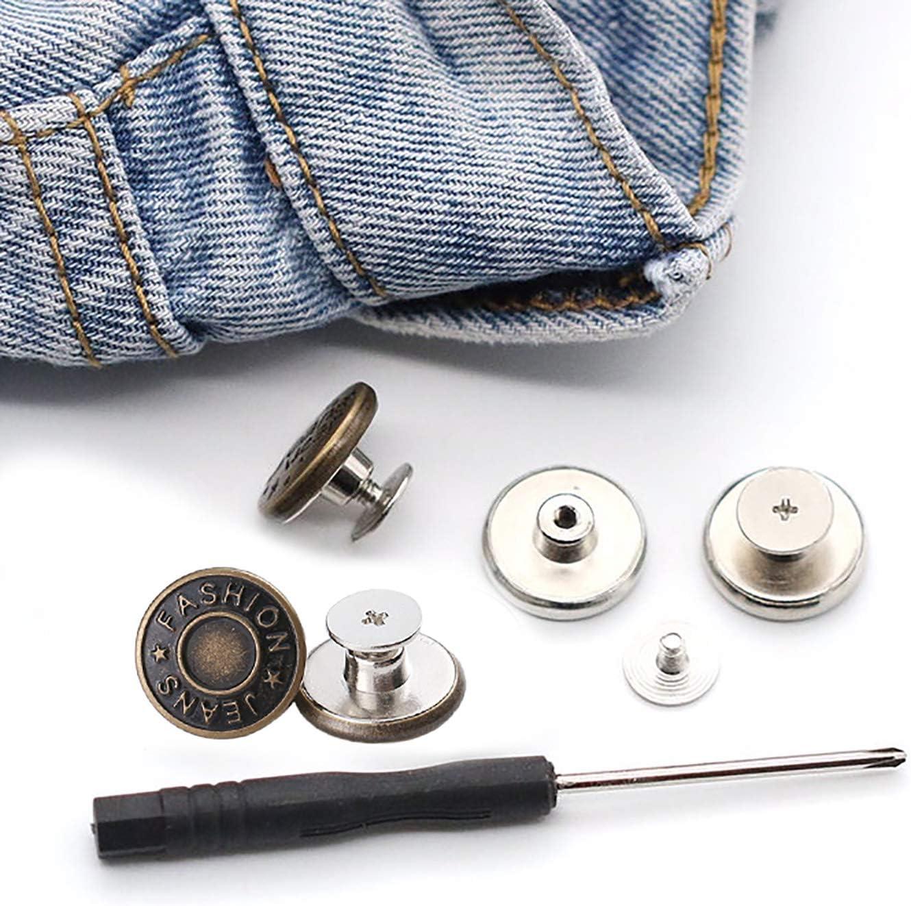 GIYOMI 20mm No Sewing Jeans Buttons Replacement Kit with Metal Base,12 Sets  Nailess Removable Metal Buttons Replacement Repair Combo Thread Rivets and  Screwdrivers (0.79 inch)
