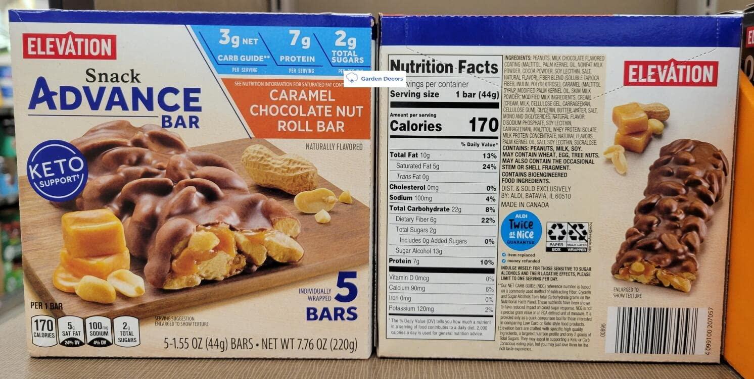 Elevation Caramel Chocolate Nut Roll Bar Snack 7.76oz (Two Boxes