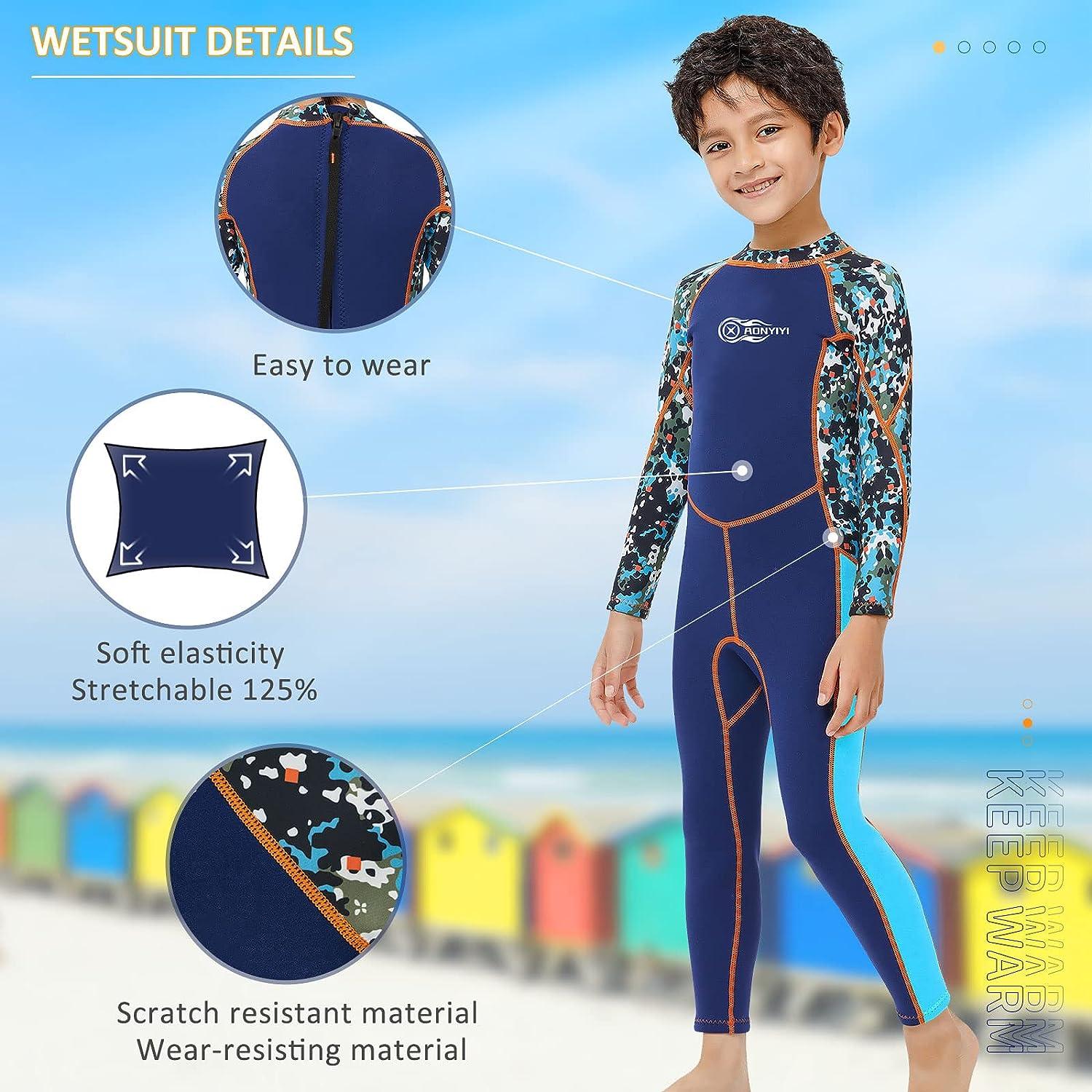 AONYIYI Kids Wetsuit for Boys Girls 2.5mm Neoprene Thermal Swimsuit Shorty Full  Diving Suits Back Zip UV Protection for Child Toddler Youth Snorkelling  Surfing Kayaking Full-CornflowerBlue 5-6 Age/6