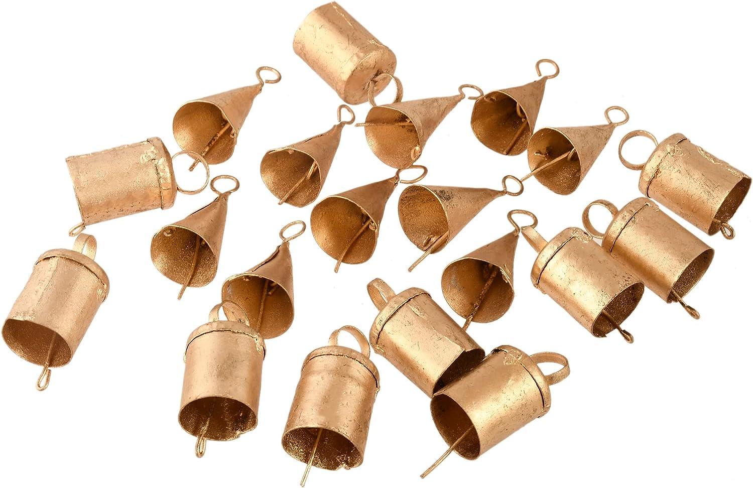 KRATI EXPORTS Barn Bells in Small Sizes- 20 Distinctive Golden Rustic Bells  - Full of Beautiful Rough Hewn Variations - Perfect for Home Decor  Christmas Jingle Bells