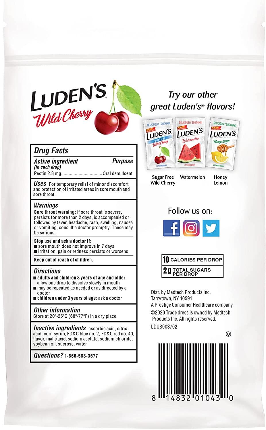 Luden's Wild Cherry Throat Drops 30 Deliciously Soothing Drops in 1 Bag