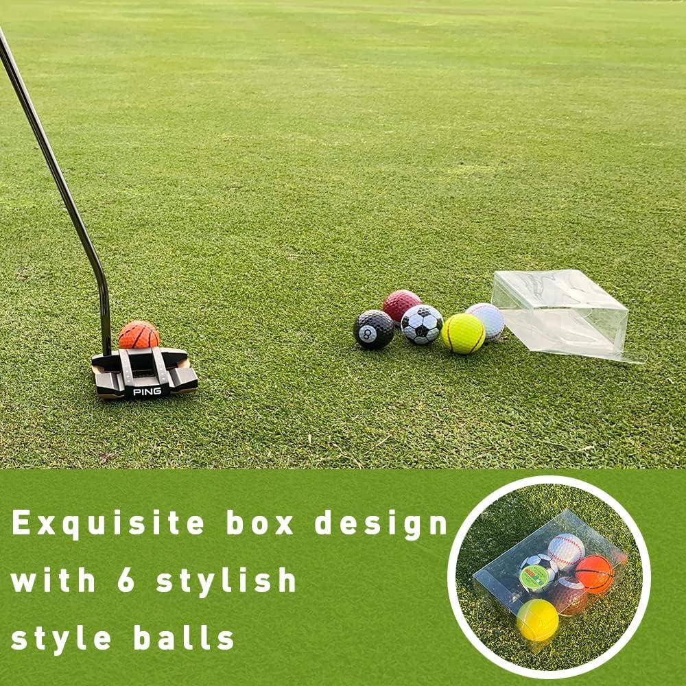 6 Pack Novelty Golf Balls Unique Designs,Funny Golf Balls Gift Set for Kids  Men Womens - Cute Multi-Sports Patterns Golf Gifts Set for Golf Practice  Training 