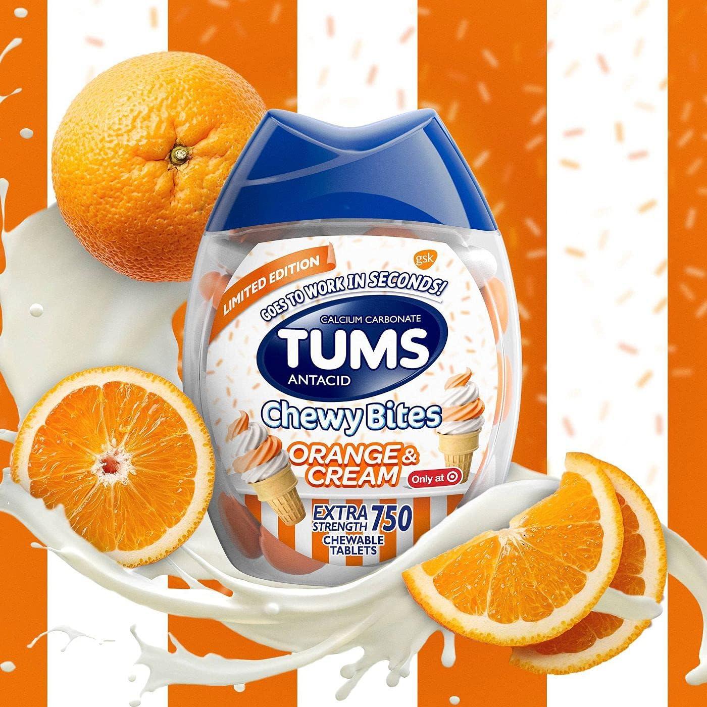TUMS Chewy Bites Orange and Cream Extra Strength Antacid 60ct for