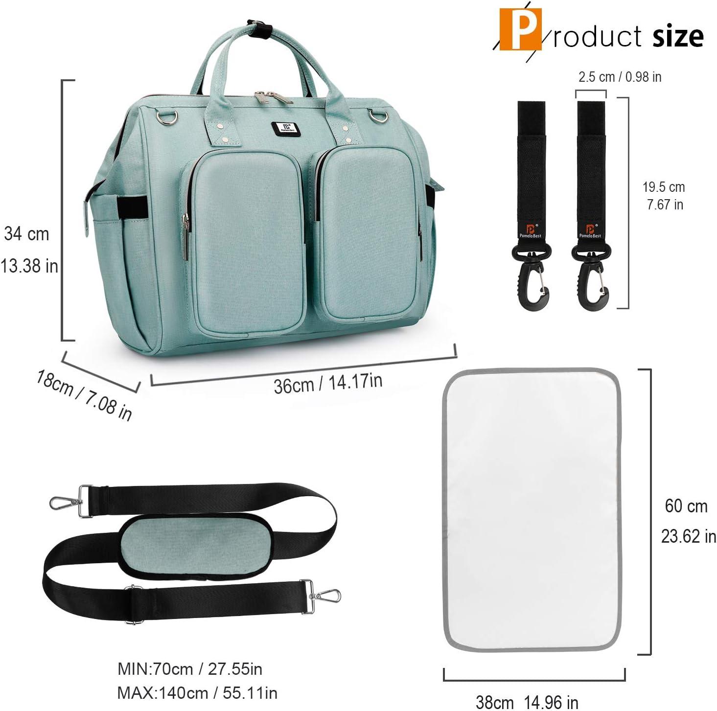 Pomelo Best Baby Changing Bag with Pram Clips and Changing Mat Mint