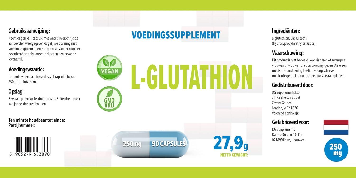 L-Glutathione 250mg - 90 Vegan Capsules for Skin & Liver Detox | High Dose  Laboratory Tested | Buy Now with Express International Delivery