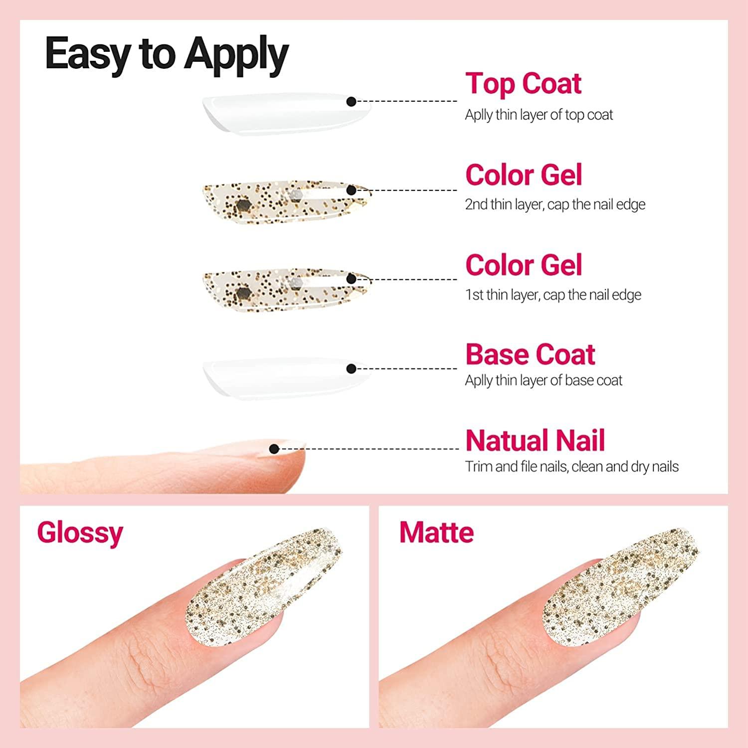 Gold and Silver Gel Nail Polish, 2 Colors Glitter Shimmer Gold Silver Nail  Polish Kit, U V Soak Off No Chip Gel Manicure Kit Salon DIY At Home Gold &  Silver