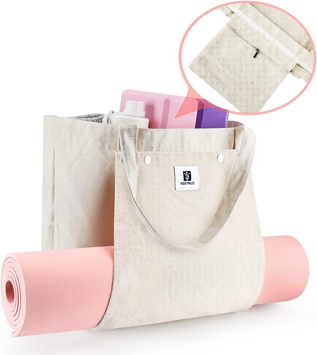 Moyaqi Canvas Tote Bag with Yoga Mat Carrier Pocket Carryall