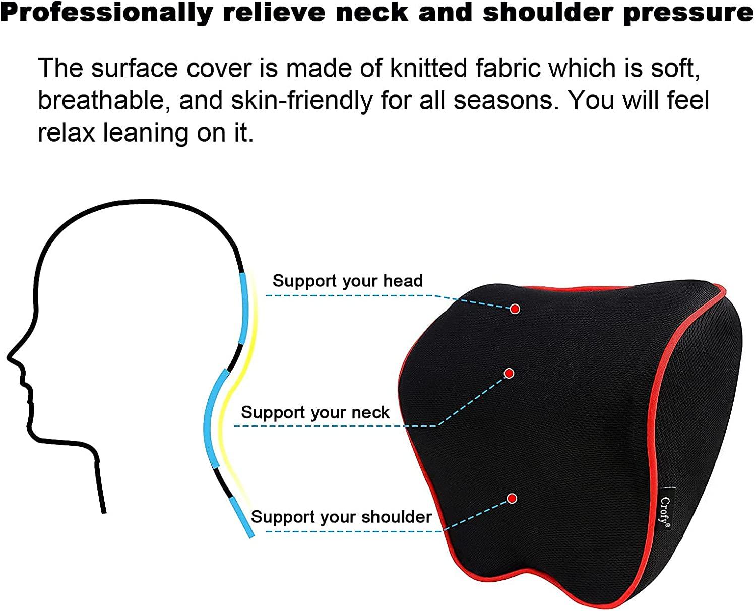 Crofy 2 Pack Car Neck Pillow, Softness Car Headrest Pillow for Driving with  Adjustable Strap, 100% Memory Foam and Breathable Removable Cover,  Comfortable Ergonomic Design (Red Side Rope)
