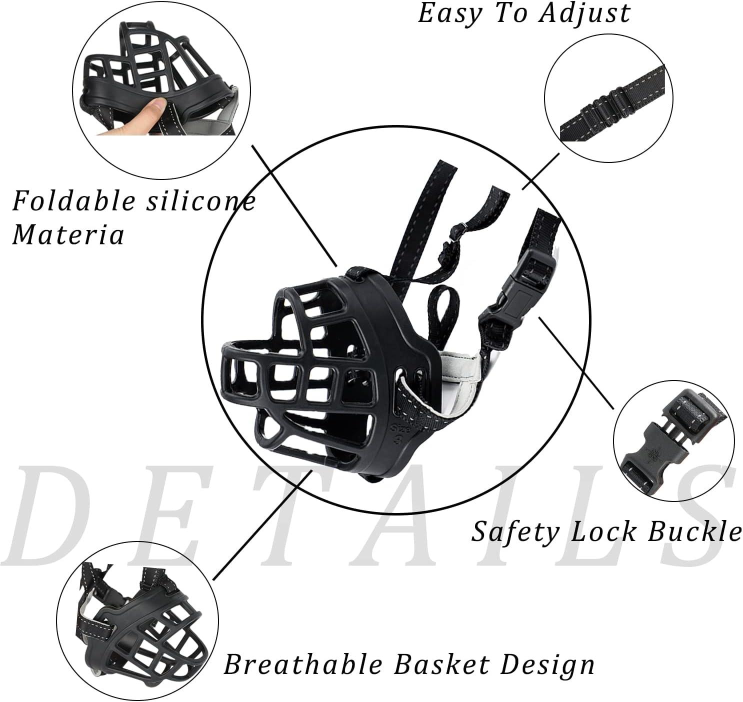 Dog Muzzle, Silicone Basket Muzzle For Small Medium Large Dogs, Soft