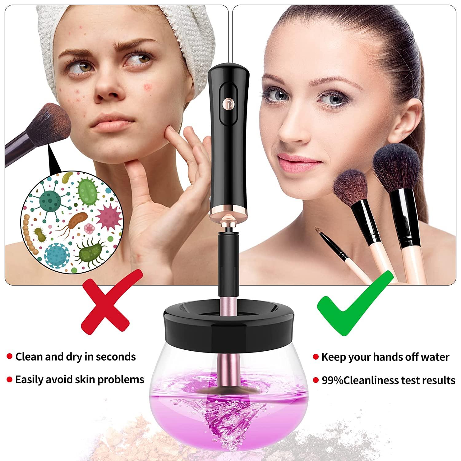 Makeup Brush Cleaner, Electric Make Up Spinning Dryer, with 8 Sizes of  Rubber Collars, Super-Fast Automatic Spinner Machine, Battery Operated,  Pink - Wecolor