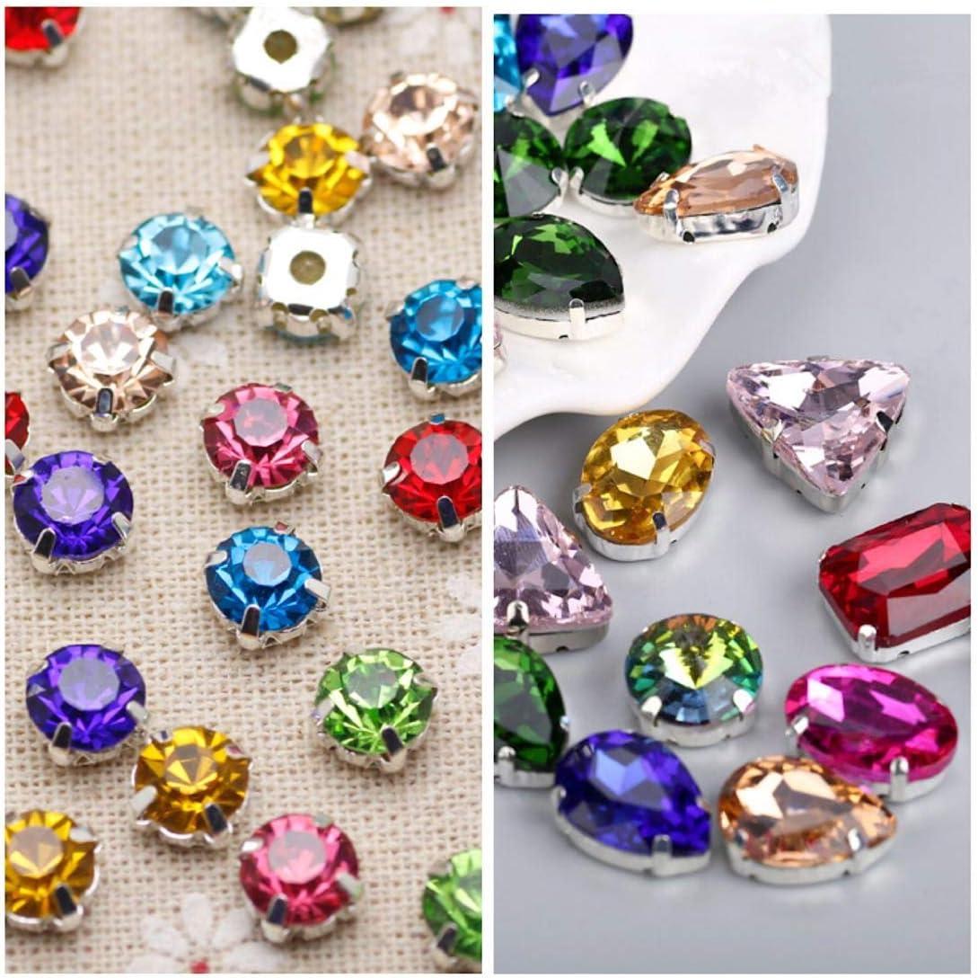 Sew on Rhinestones, Choupee 130pcs Sew on Glass Rhinestone Metal Back Prong Setting Sewing Claw Rhinestone Mixed Shapes for Costume, Clothes, Garments