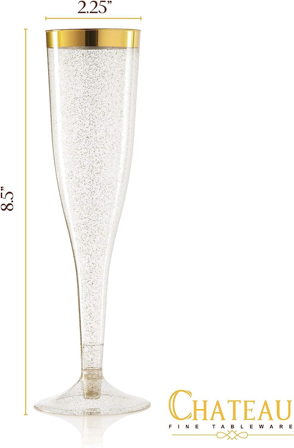 36 Plastic Champagne Flutes, 6.5 Oz Plastic Glasses Gold Rim & Glitter Gold  Mimosa Glasses, Brunch Decor, Plastic Flutes Champagne Disposable