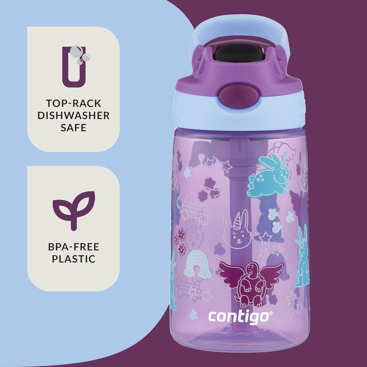 Contigo 14 oz Kids Water Bottle 2 Pack Purple Bunnicorns & Blue