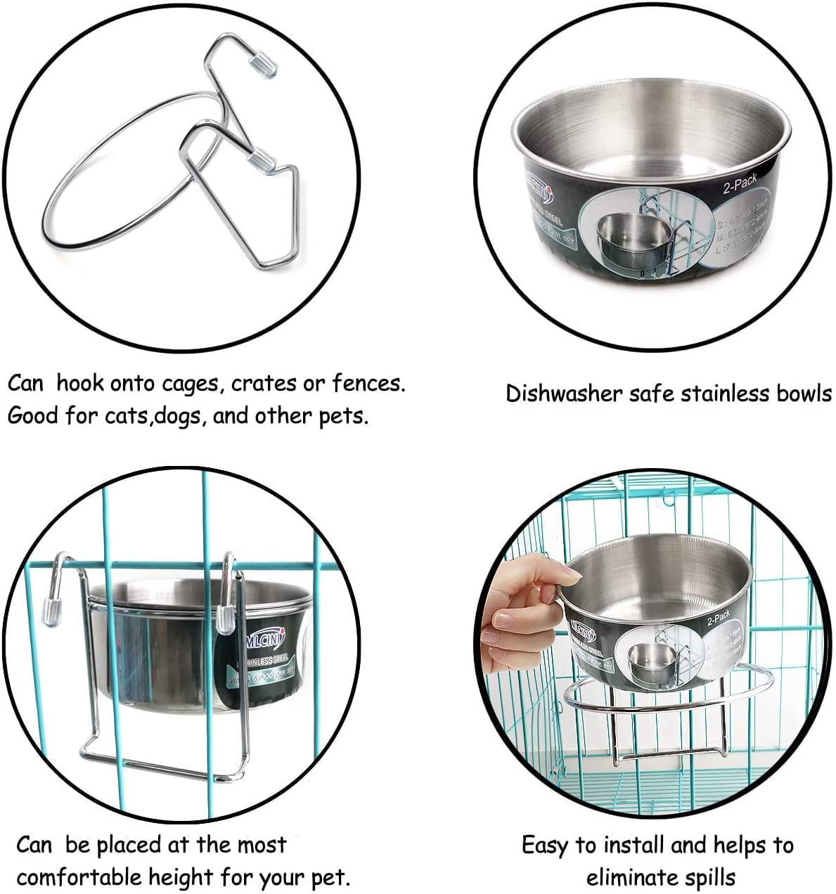 MLCINI Hanging Pet Bowl Dog Crate Bowl Dog Kennel Bowl 3 Size 2 Pack Non  Spill Stainless Steel Food Water Bowls Bunny Feeder with Hook for Dogs Cats  in Crate Cage Kennel