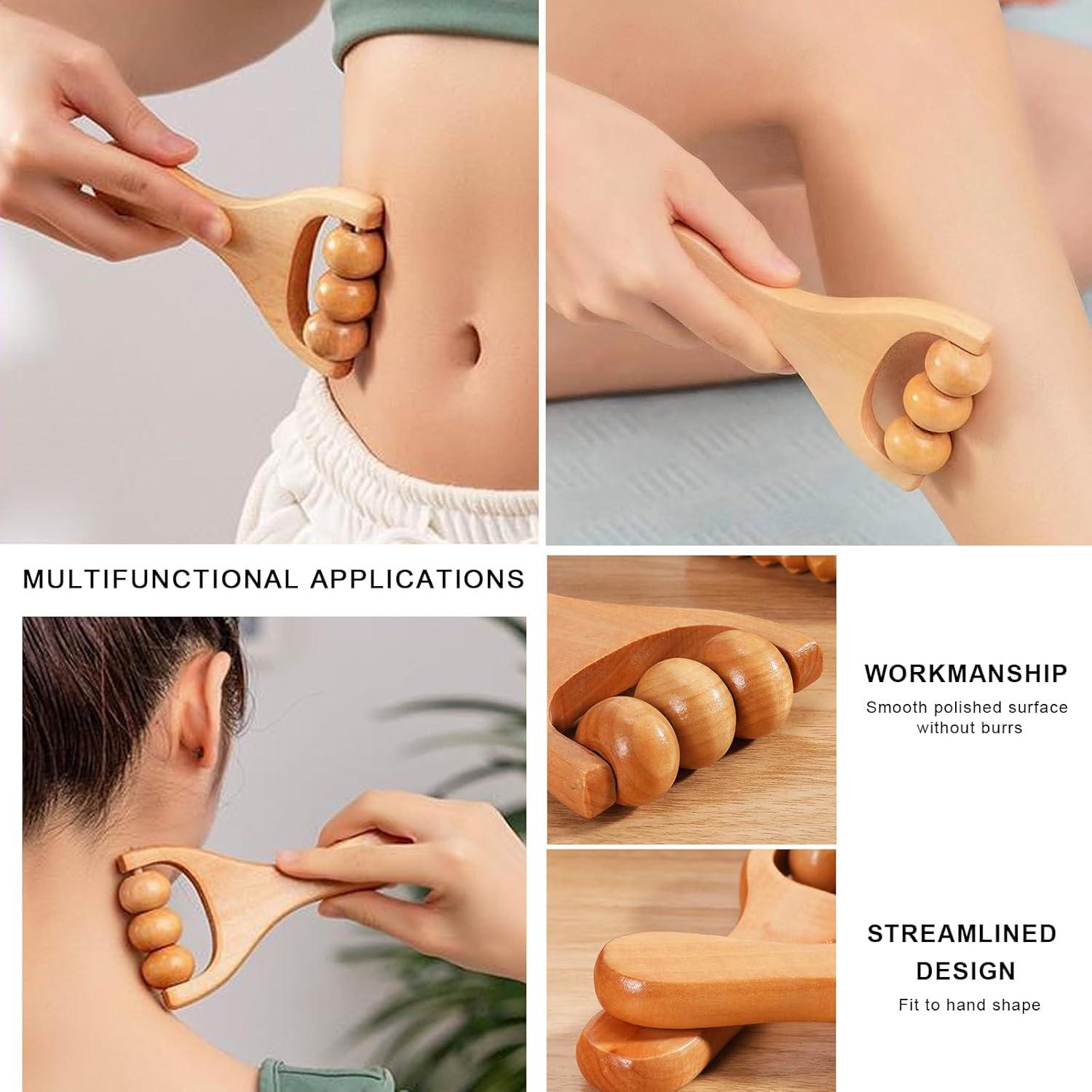 Handheld Wooden Massage Tool with 34 Beads for Relaxation