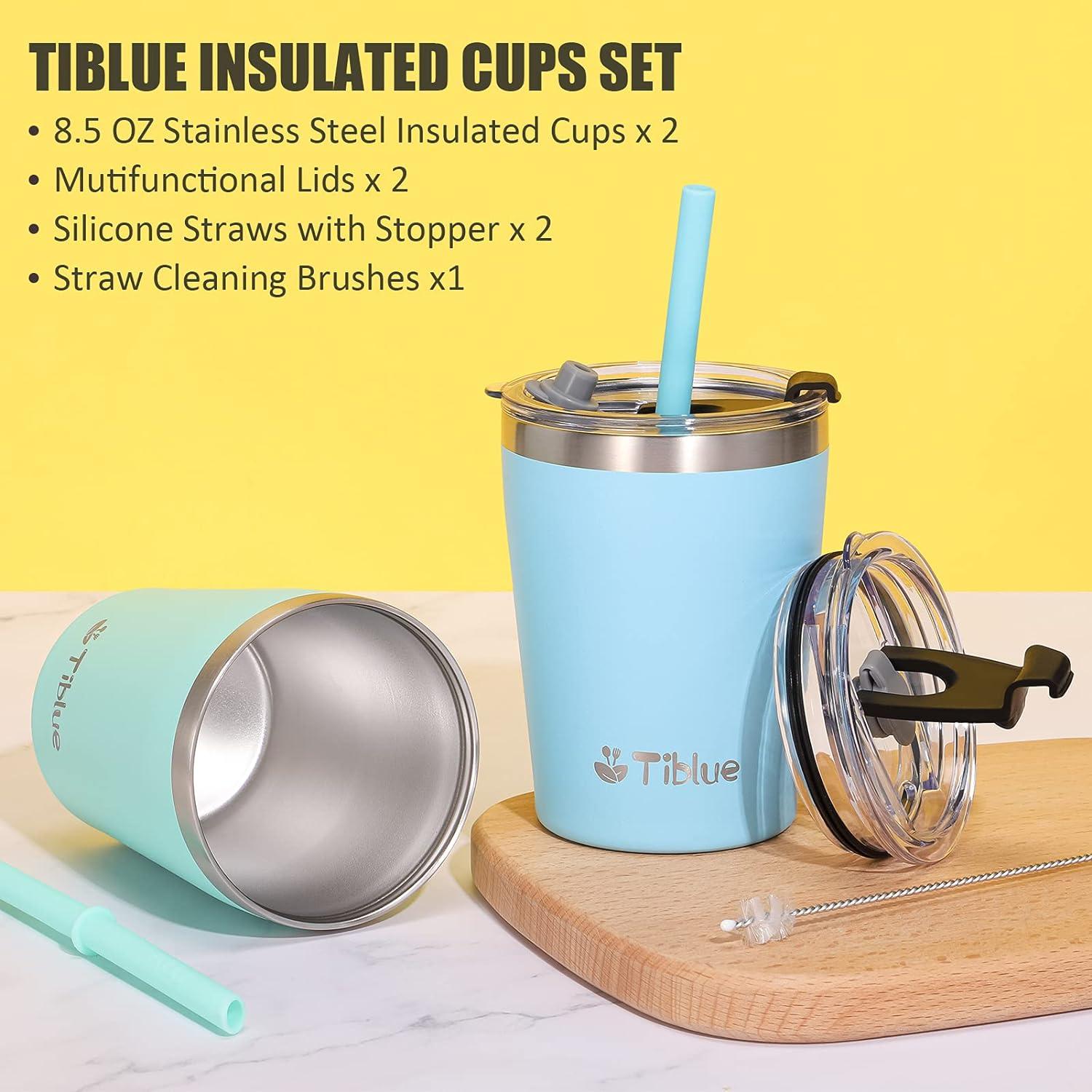 Tiblue Kids & Toddler Cup - Stainless Steel Water Bottle Spill Proof  Insulated Tumbler with Leak Proof Lid & Silicone Straw with Stopper - BPA  FREE Smoothie Baby Drinking Cup（4 Pack, 12oz