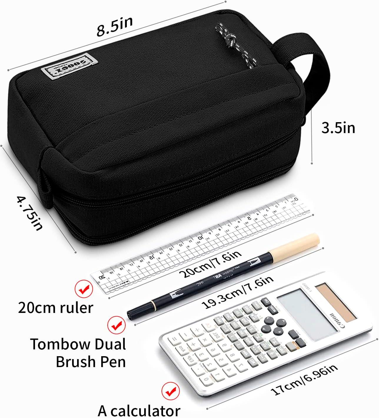 Sooez High Capacity Pencil Pen Case Durable Pencil Bag Pouch Box Organizer Portable Journaling Supplies with Easy Grip Handle & Loop, Asthetic