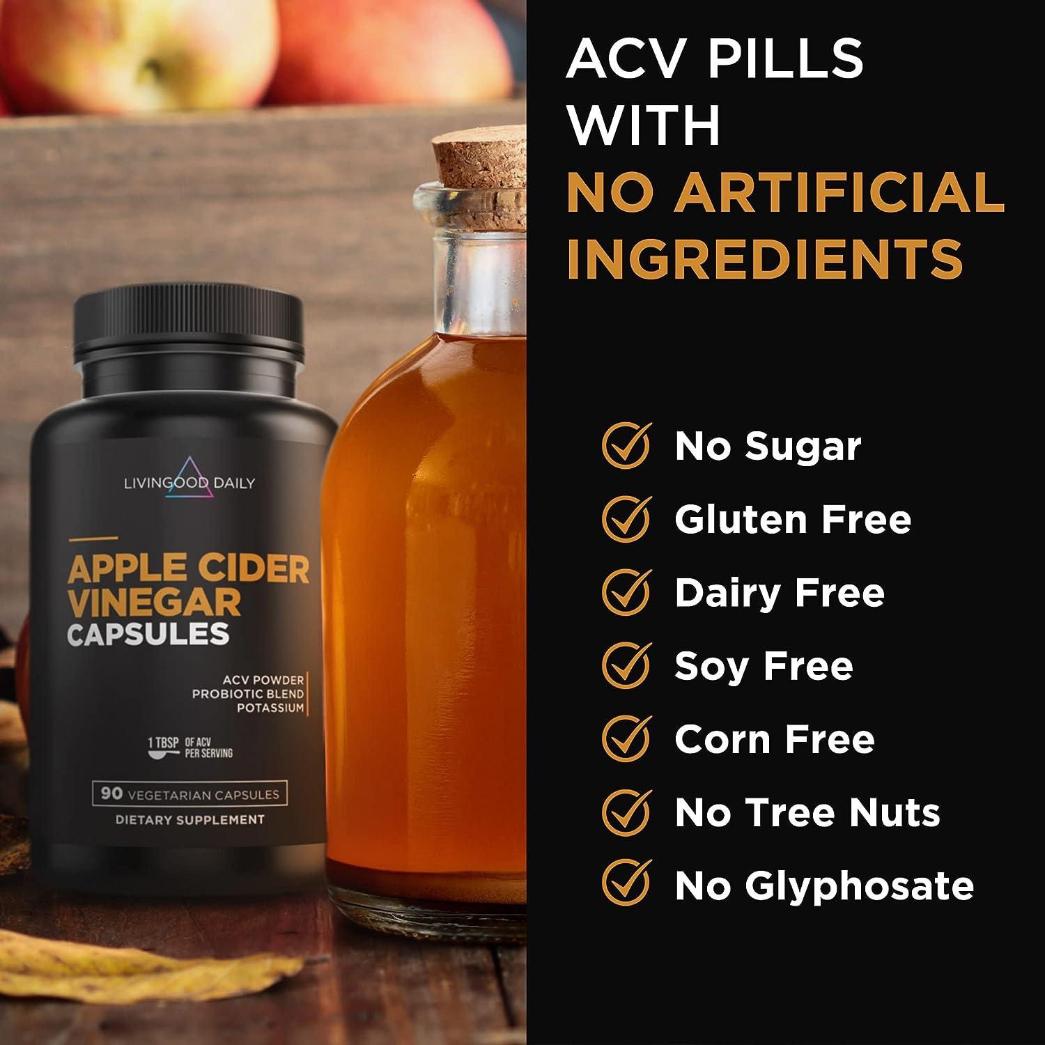 Livingood Daily Apple Cider Vinegar Capsules with The Mother 1500mg ACV Capsule with Probiotic
