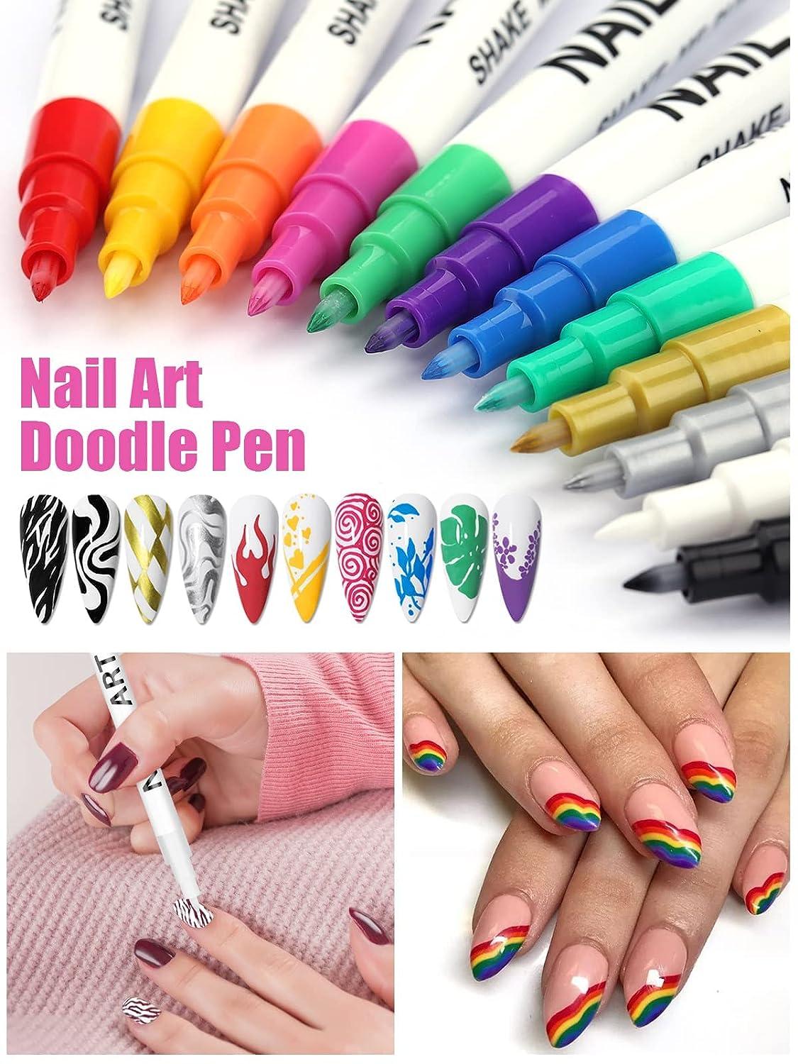 Kalolary 12 Color 3D Nail Art Pens Set for DIY Nail Art Nail