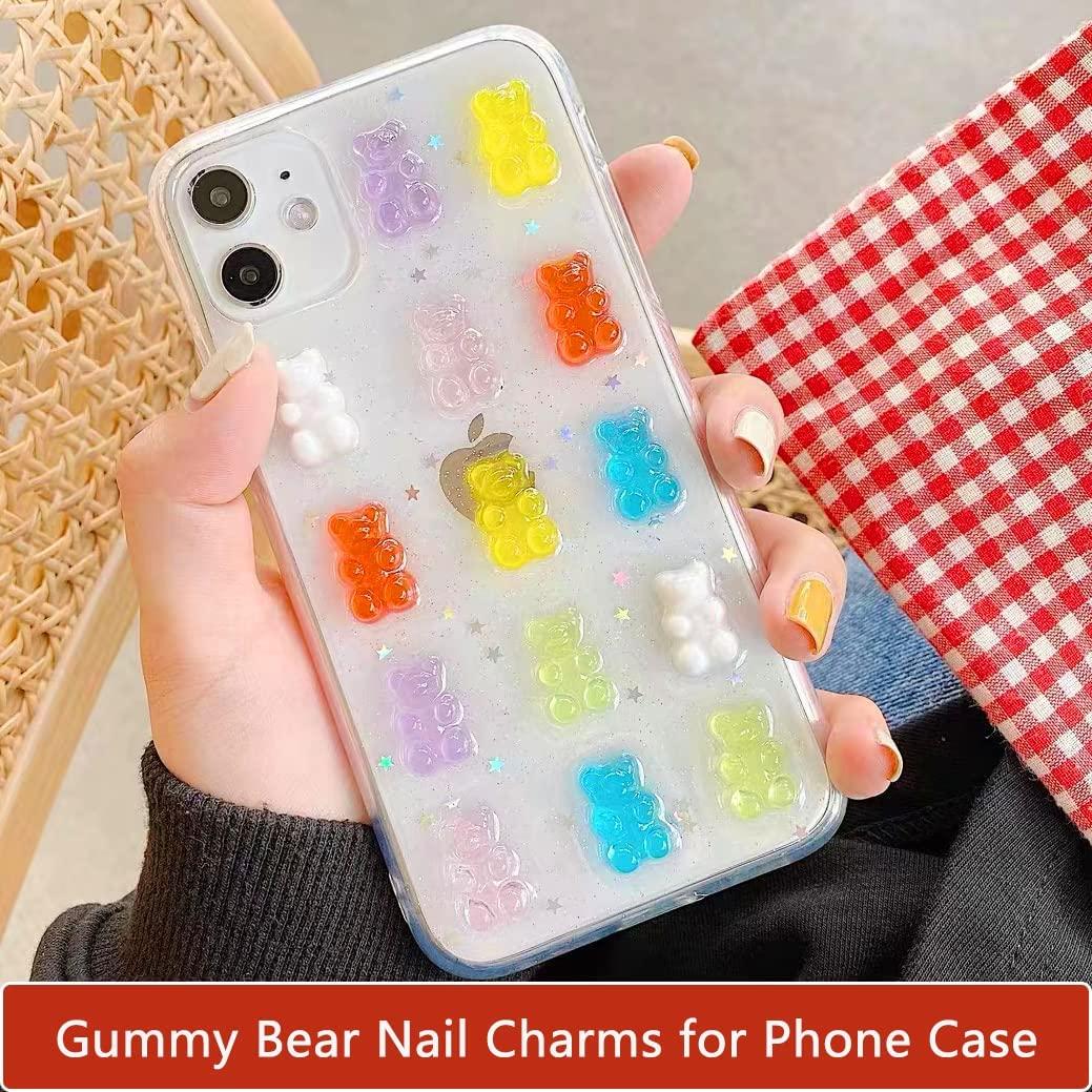 50 Pieces Nail Gummy Bear Charms, Resin Flatbacks Candy Bear Charms for Slime Nails DIY Craft Scrapbooking Phone Case Doll House Stationery Box