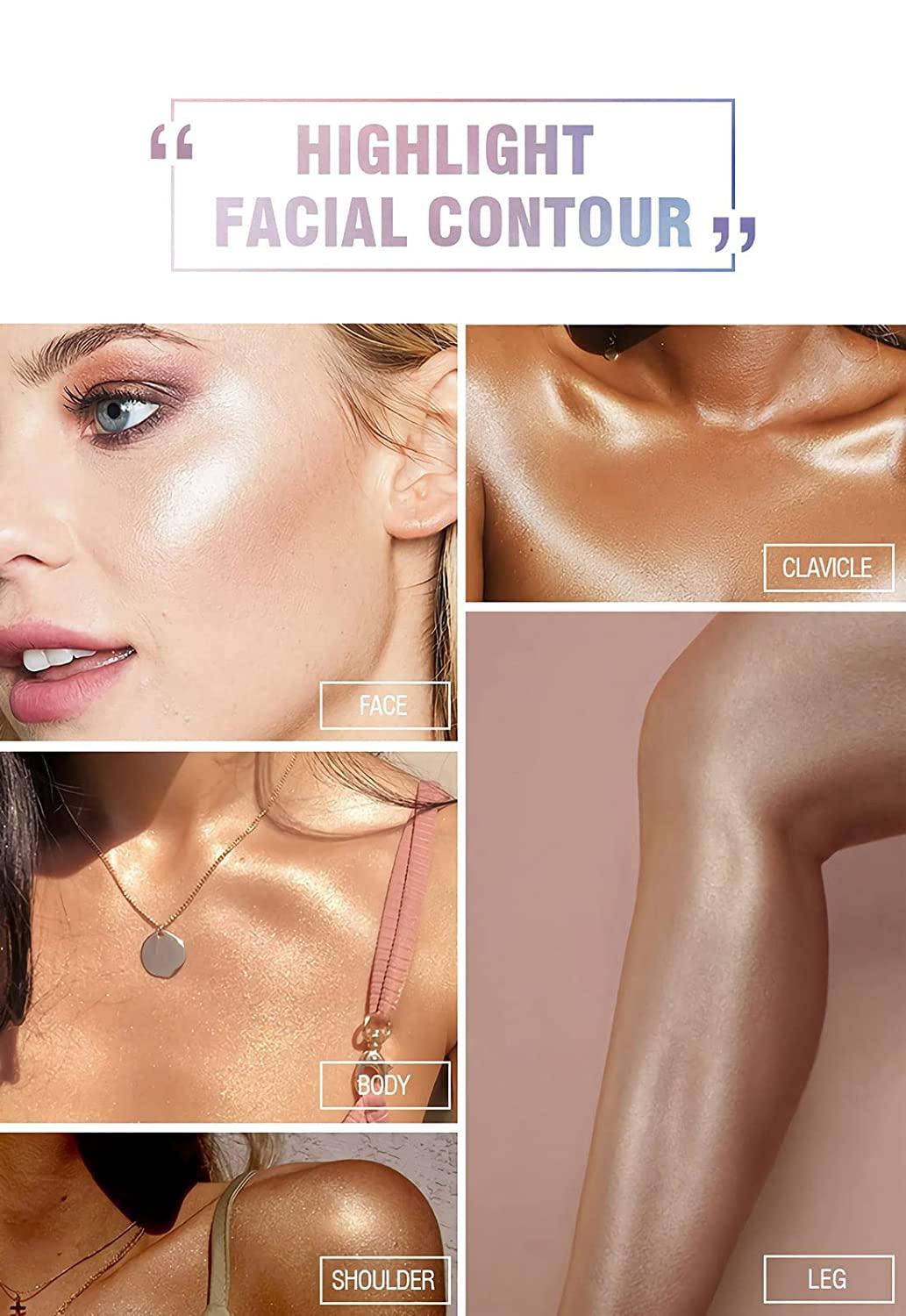 4 Color Glitter Highlighter Powder High gloss Highlighter Contour Palette  Makeup Brighten Face Body Shimmer Illuminator