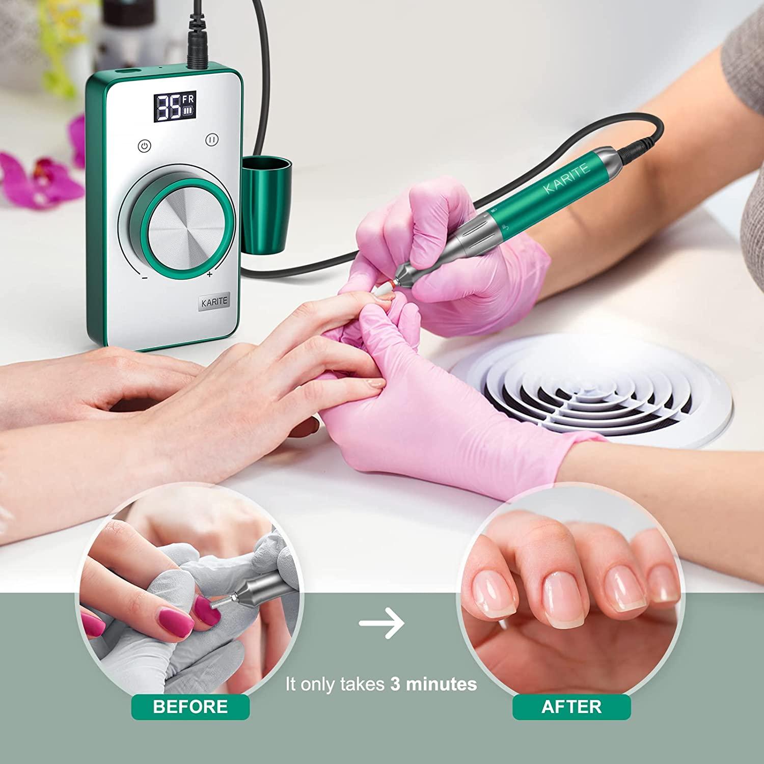 KARITE Rechargeable Nail Drill with 30H Working Time and 35000RMP Professional Acrylic Nail Drill Machine, Portable Electric Nail File with 13 Bits Coreless Motor for Nail Art Manicure Pedicure Dark Green pic