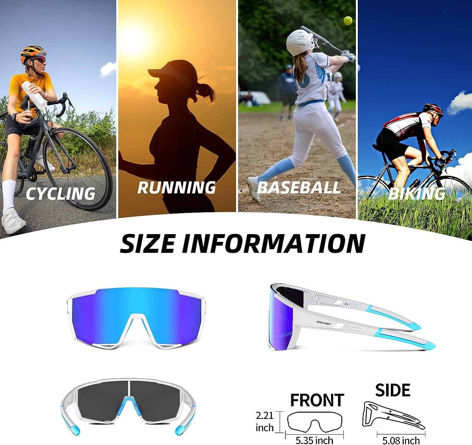 HAAYOT Cycling Glasses Polarized Baseball Sunglasses for Men Women 1 or 5  Lenses Sport Sunglasses for Fishing Driving Running Dots Ice Blue Frame &  Pink Lens