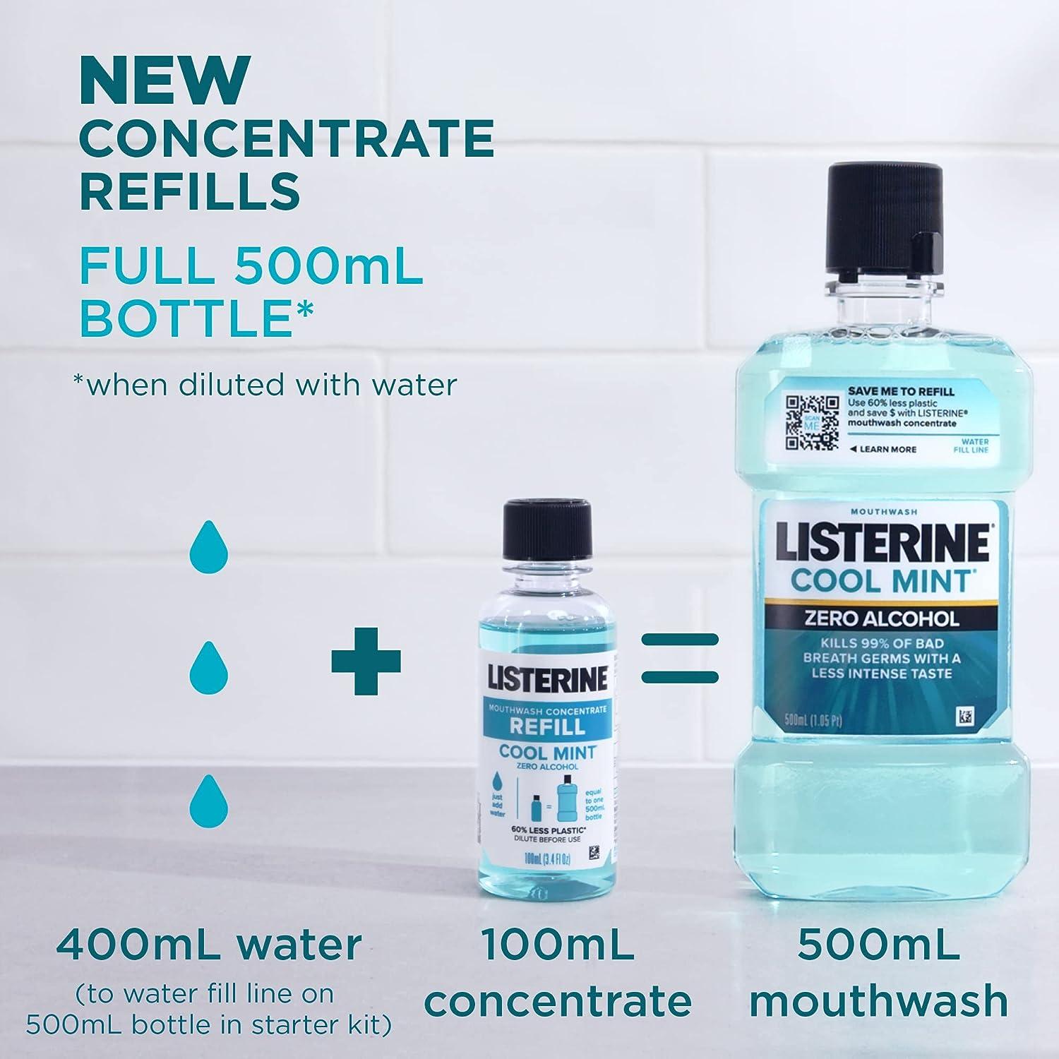 Listerine Zero Alcohol Mouthwash Concentrate Starter Kit 1 x 500 mL & 2