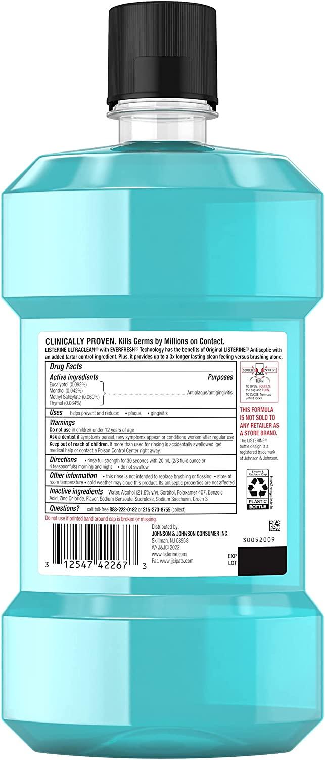 Listerine Ultraclean Oral Care Antiseptic Mouthwash, Everfresh