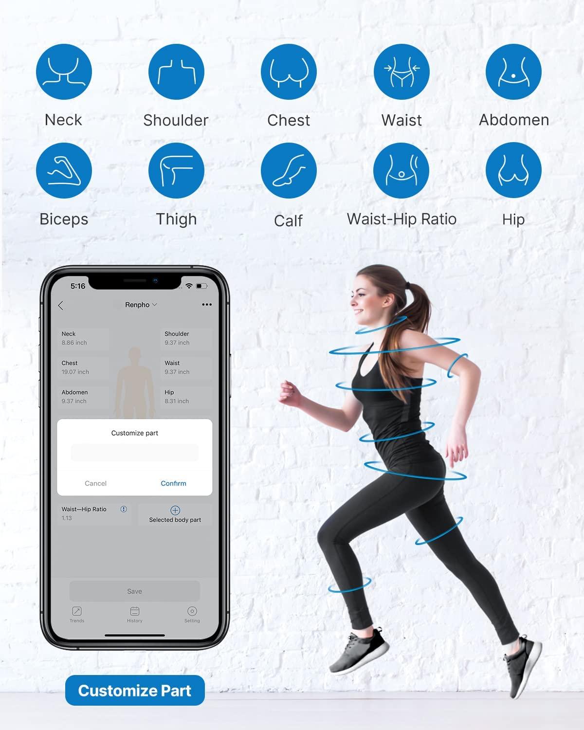 RENPHO Smart Bluetooth Digital Body Measuring Tape with Lock Hook ...