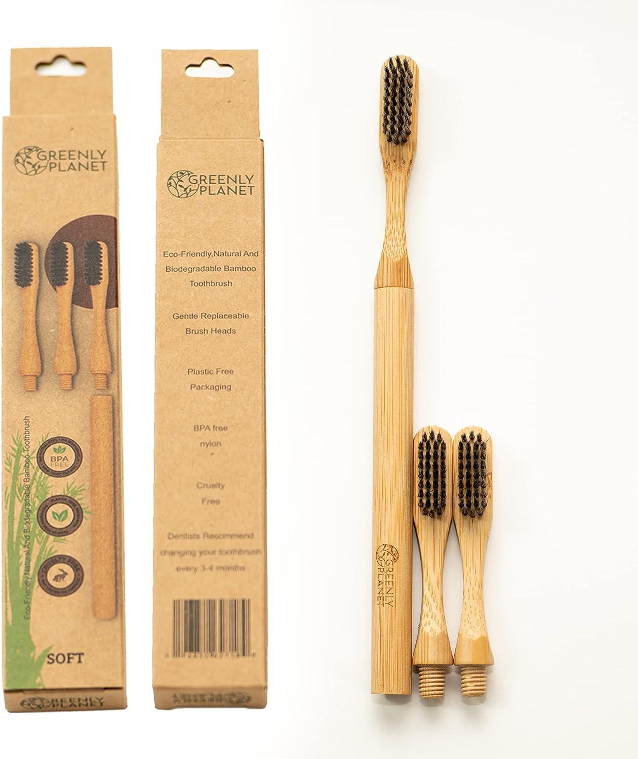 Bamboo Toothbrush Handle with 3 Replaceable Heads BPA