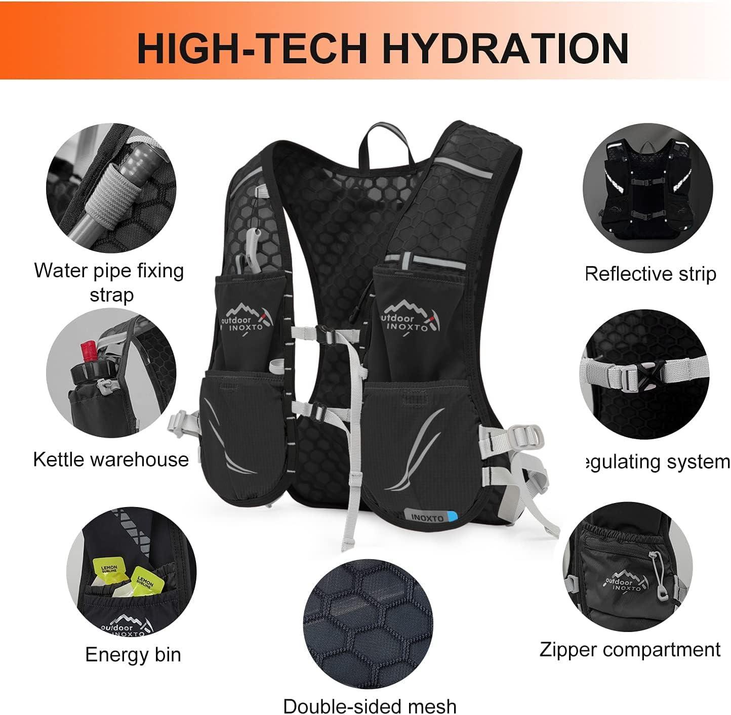 INOXTO Hydration Vest Backpack with 1.5L Water Bladder Bag