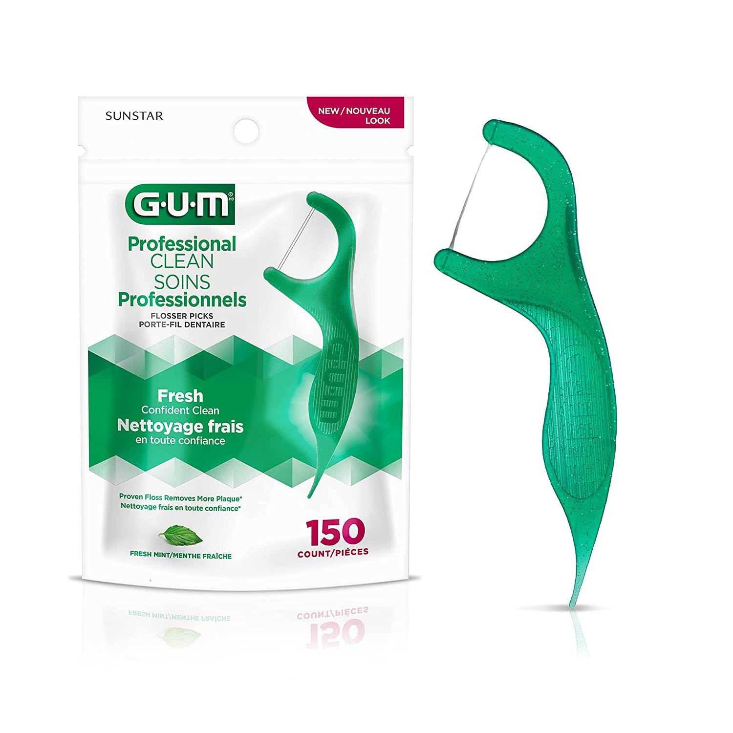 GUM Fresh Mint Flossers Pack of 4 898R4 Angled & 889DD Professional
